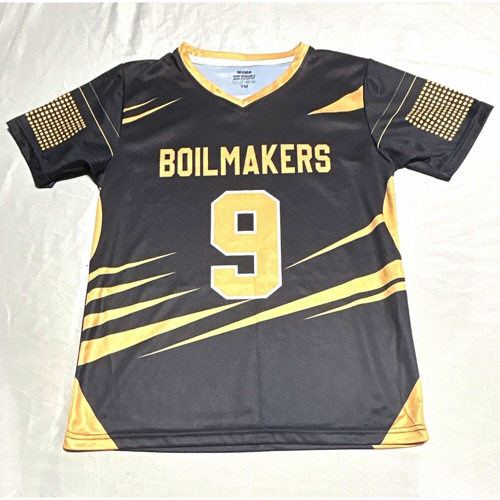 Purdue Boilermakers #9 Youth Medium Jersey Shirt Black Gold Mesh Graphic Tee YM
